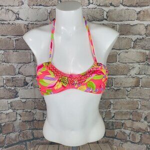 Victoria's Secret Coral Bikini  Top Bandeau Halter Crystals Beads Size Sm…